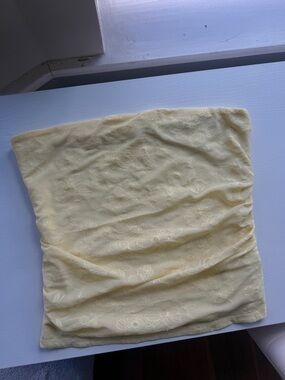 Butter Yellow Ruched Tube Top with floral embroidery